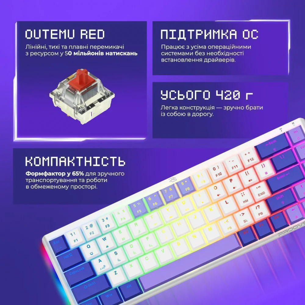 Бездротова клавіатура Proove Gaming AFK (Ukraine Layout) - Зображення 8