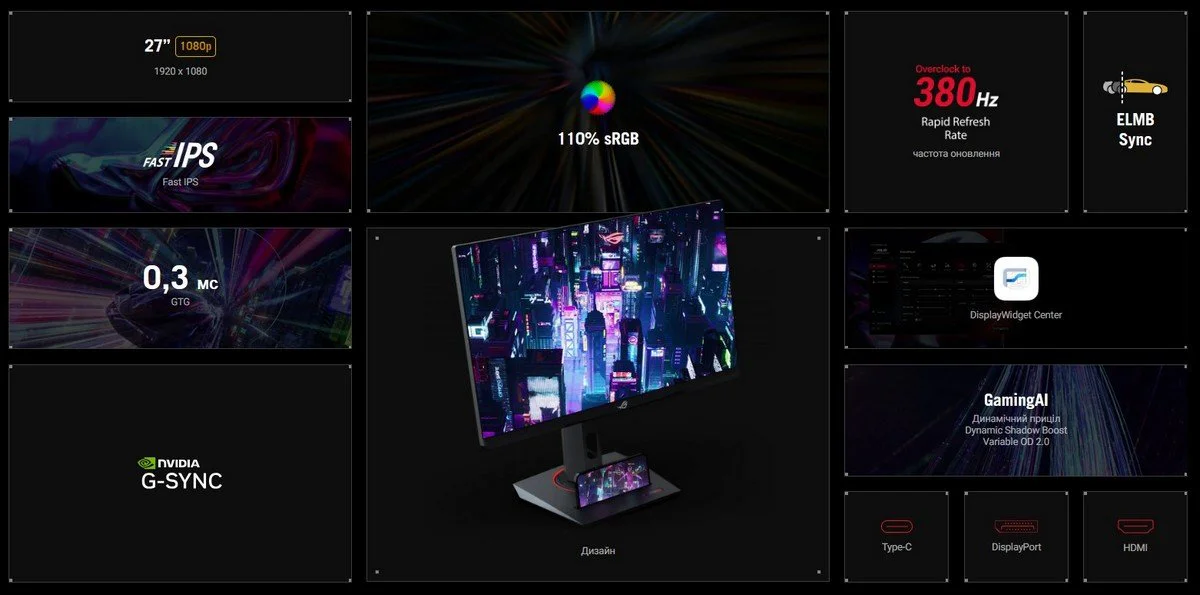 Монітор Asus 27" ROG Strix XG279CNS (90LM0AW0-B01371) IPS Black 380Hz - Зображення 8